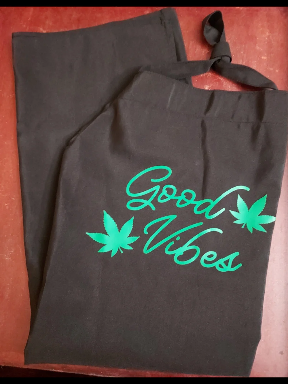 Good Vibes Black Apron with Green Graphic